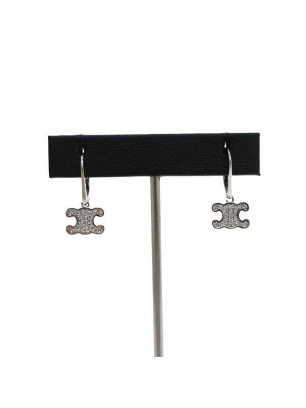 Celine Triomphe Rhinestone Earrings Rhodium Finish